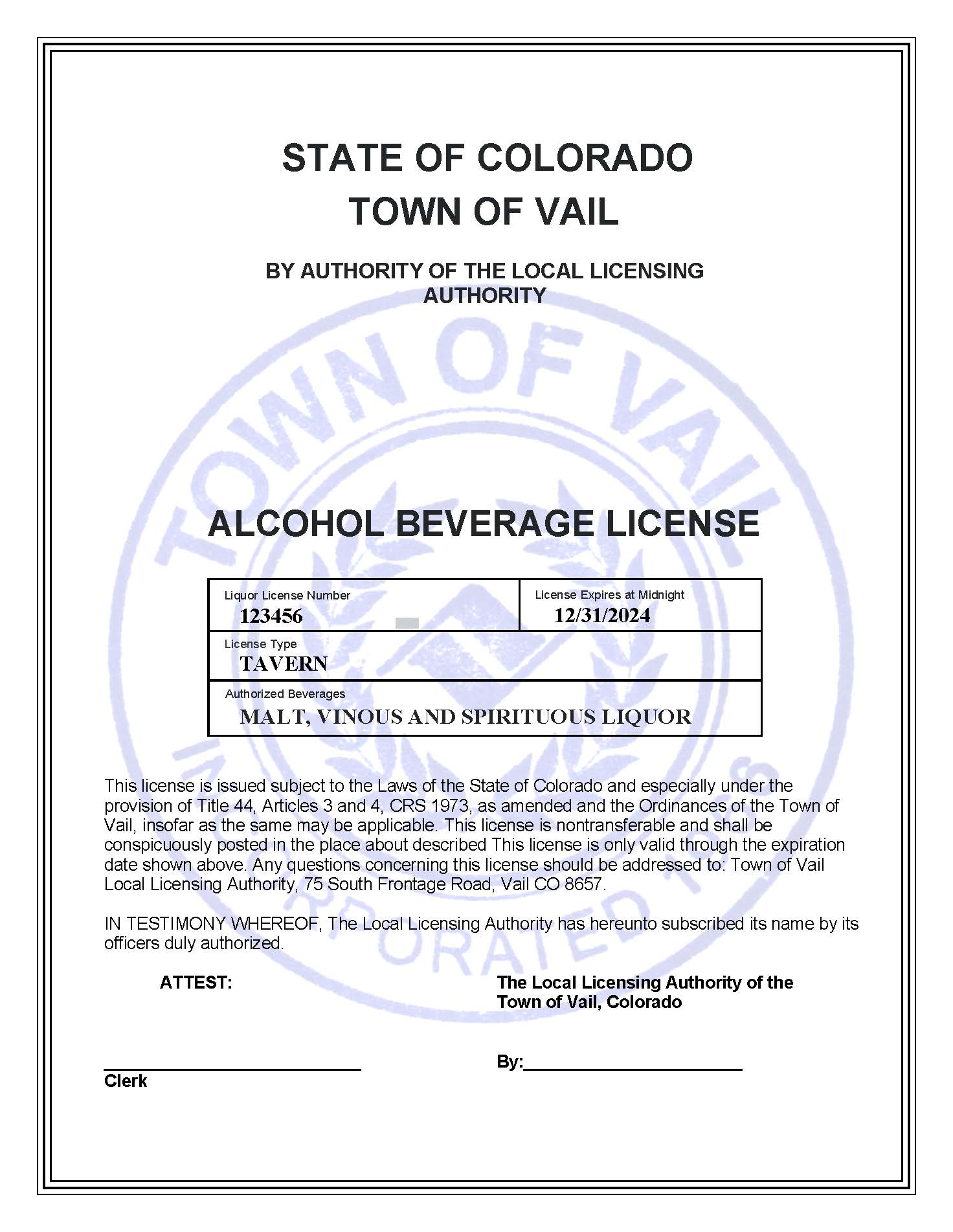 Liquor License example